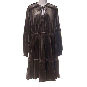 Kate And Sam Women’s L Velvet Grey Boho Lace Prairie Dress Tiered Ruffle Stretch